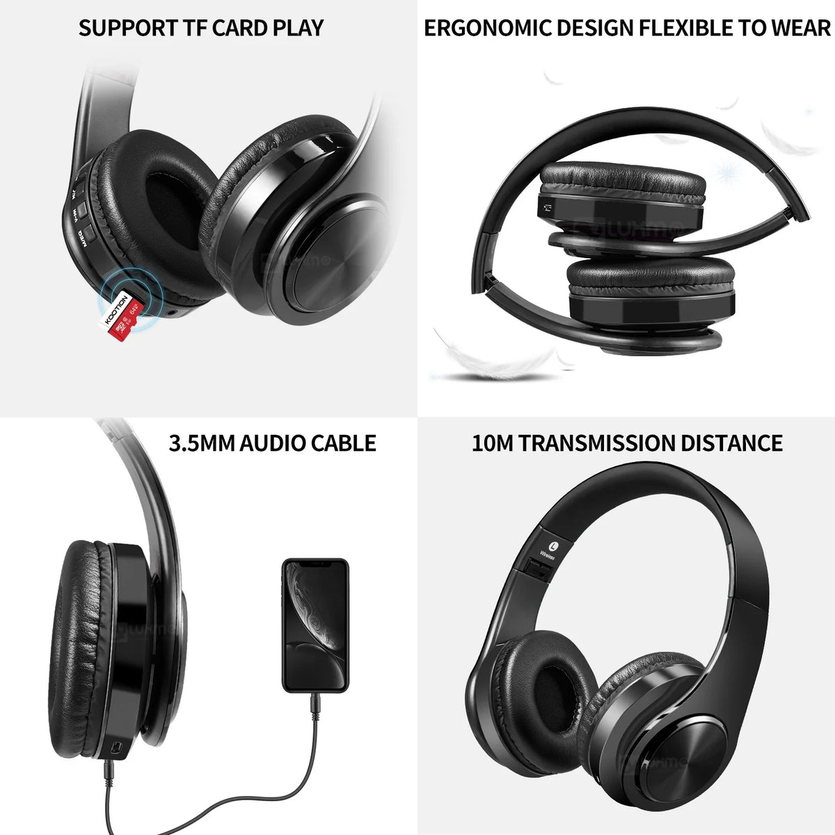 Bluetooth Headphones over Ear, LUXMO Wireless Noise Cancelling Headphones Foldable Stereo Headset with Mic, Rechargeable Headphones Handsfree Headphones for PC, Laptops and Smartphones